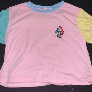 ROMWE Colorblock Mushroom Crop Top